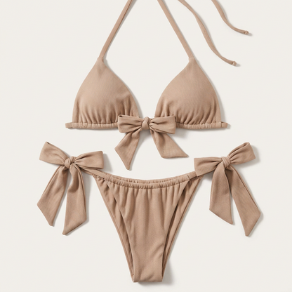 Komplet bikini damski – Wiązanie z przodu i trójkątne miseczki