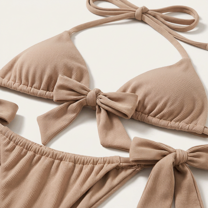 Komplet bikini damski – Wiązanie z przodu i trójkątne miseczki