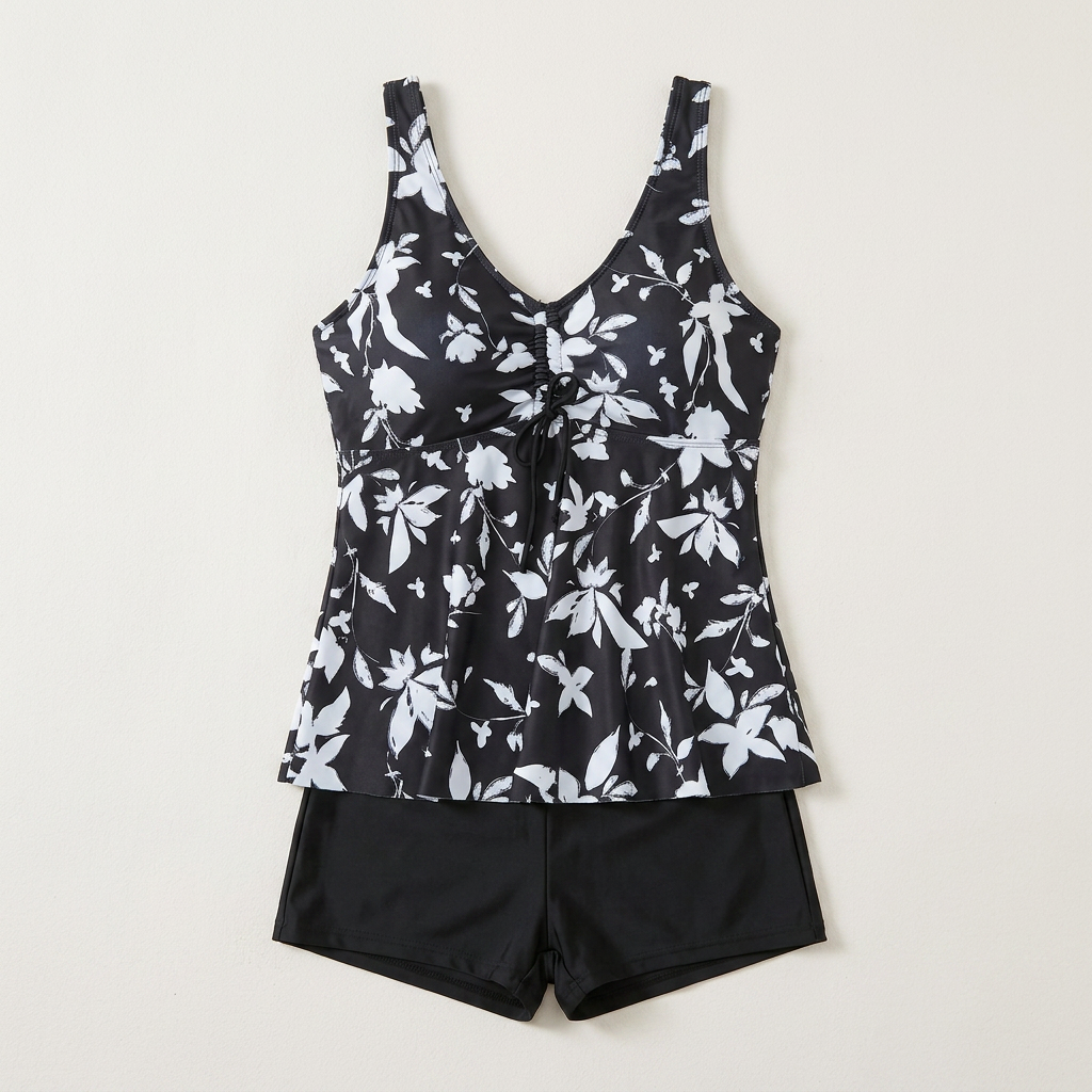 Komplet typu tankini – Top we wzory i spodenki kąpielowe
