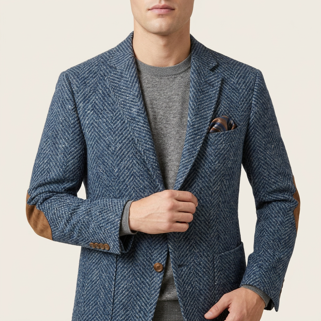 Marynarka męska wzorzysta – Stójka i kieszenie z przodu