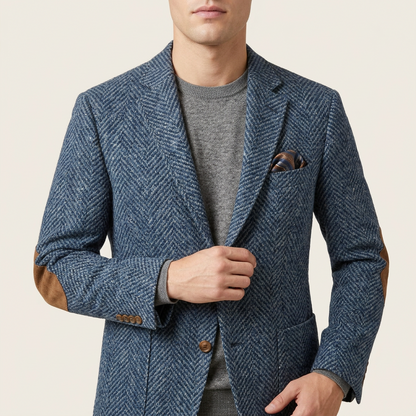 Marynarka męska wzorzysta – Stójka i kieszenie z przodu