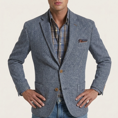 Marynarka męska wzorzysta – Stójka i kieszenie z przodu