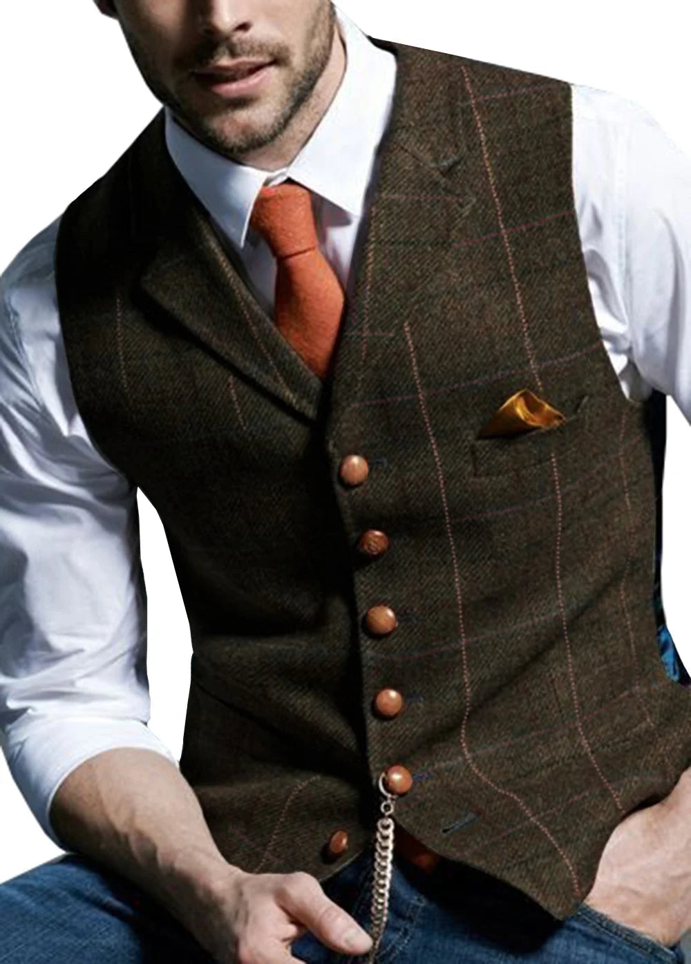 Męska elegancka kamizelka w kratę 6
