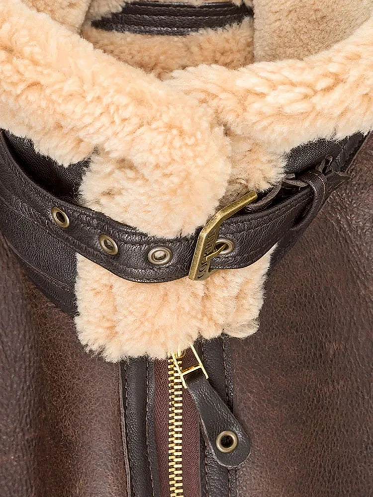 Męska skórzana kurtka lotnicza z kożuchem 1
