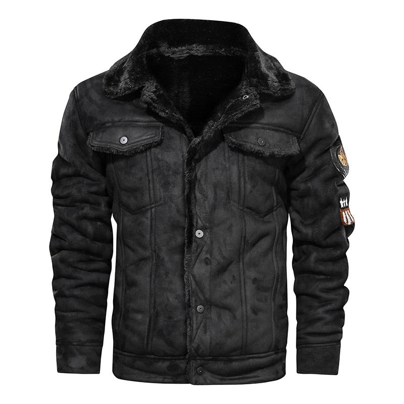 Męska skórzana kurtka z futrzanym ociepleniem 0