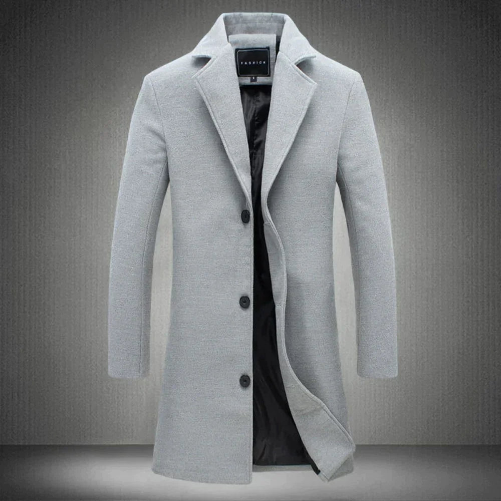 Męski elegancki wełniany płaszcz zimowy z klasycznym kołnierzem 3