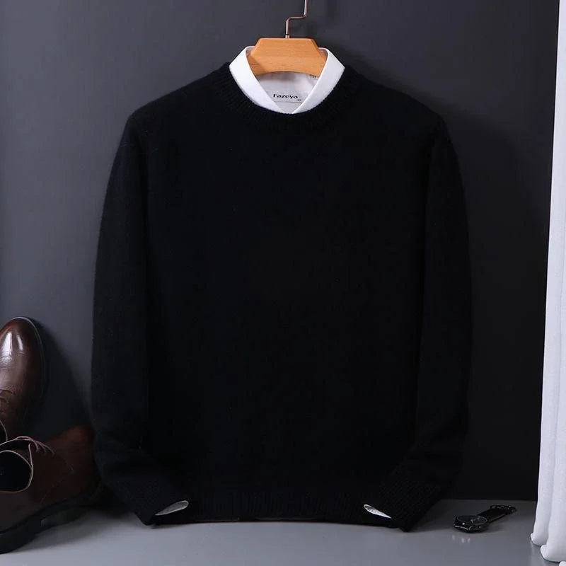 Męski sweter z kaszmiru klasyczny elegancki pulower z okrągłym dekoltem 0