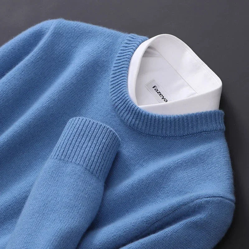 Męski sweter z kaszmiru klasyczny elegancki pulower z okrągłym dekoltem 8