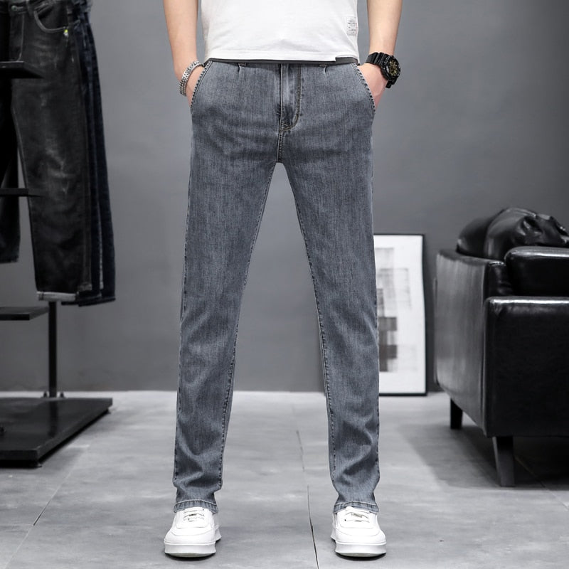 Męskie Jeansy Straight Fit w Stylu Vintage 0