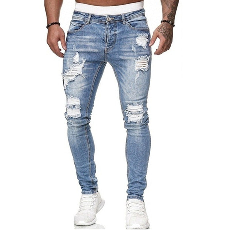 Męskie Skinny Jeans z Rozdarciami 1