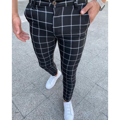 Męskie Spodnie w Kratę Slim Fit 0