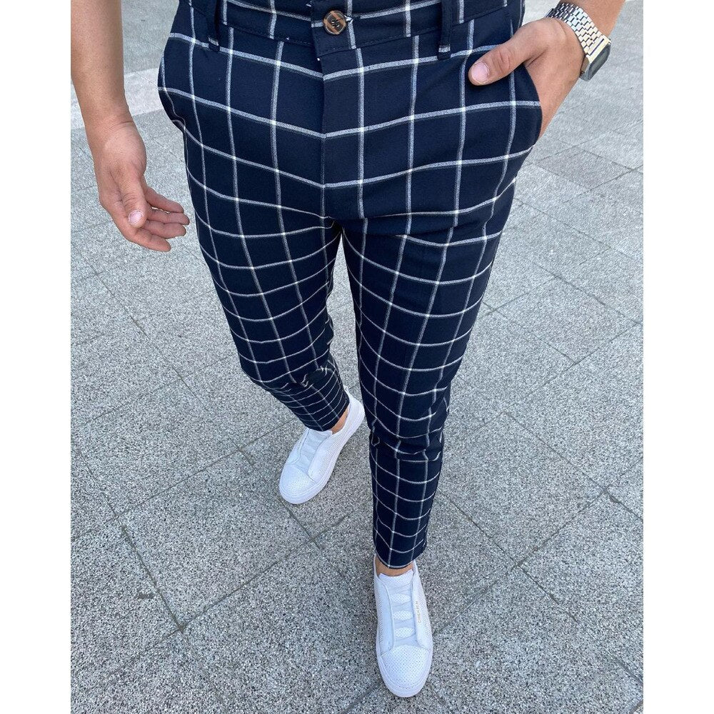 Męskie Spodnie w Kratę Slim Fit 2
