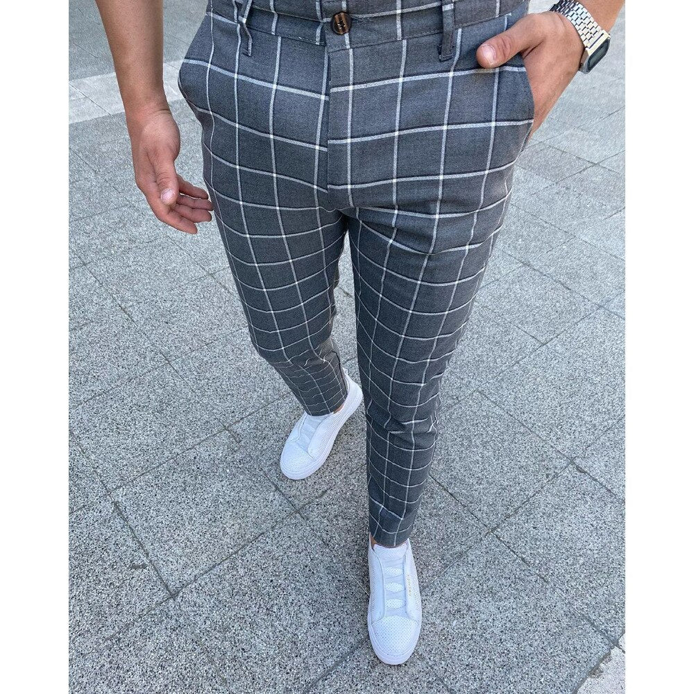 Męskie Spodnie w Kratę Slim Fit 4