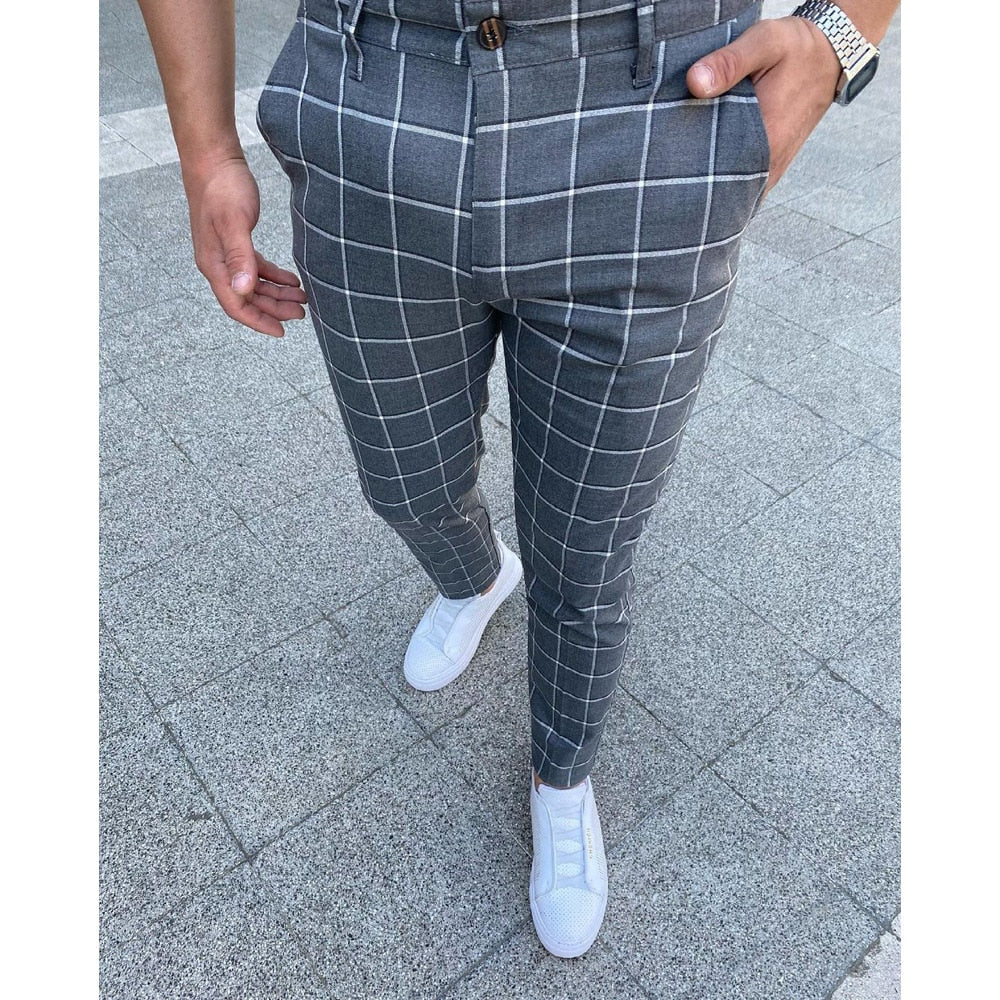 Męskie Spodnie w Kratę Slim Fit 7