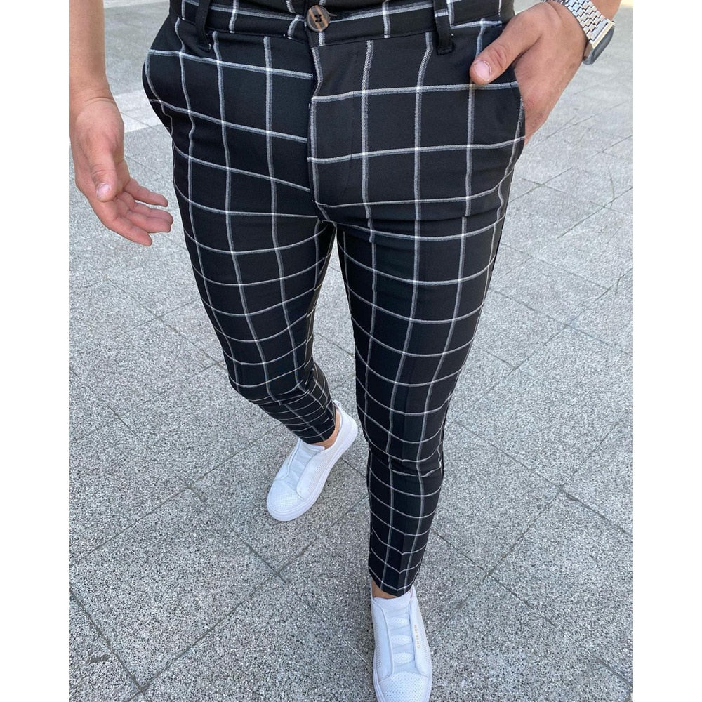 Męskie Spodnie w Kratę Slim Fit 8