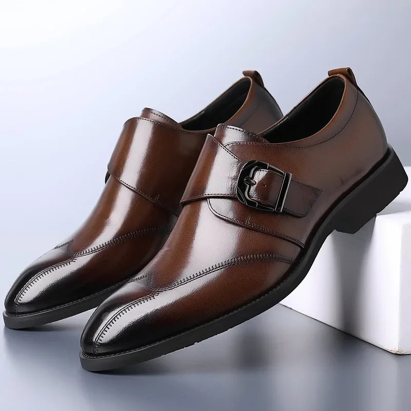 Męskie eleganckie skórzane buty z klamrą 0