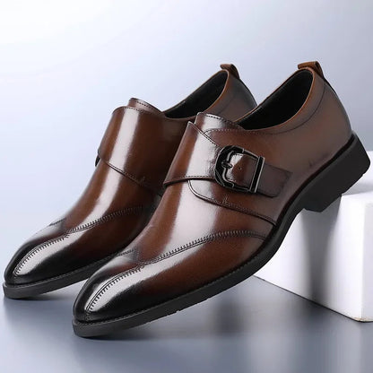 Męskie eleganckie skórzane buty z klamrą 0