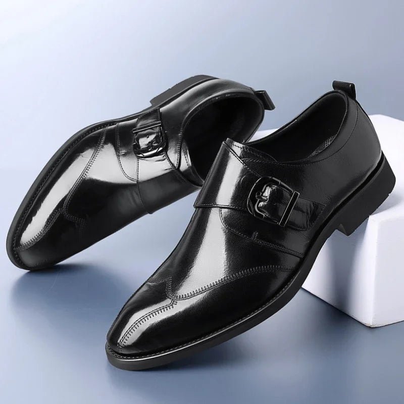 Męskie eleganckie skórzane buty z klamrą 1