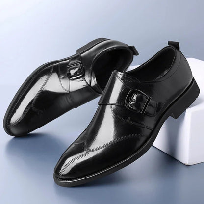 Męskie eleganckie skórzane buty z klamrą 1