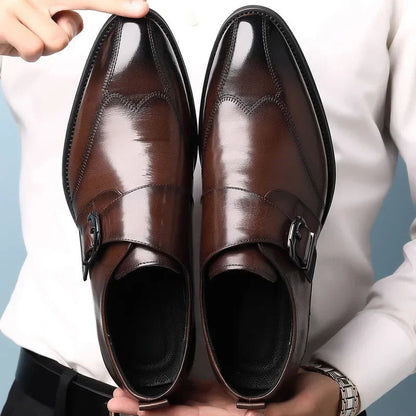 Męskie eleganckie skórzane buty z klamrą 2