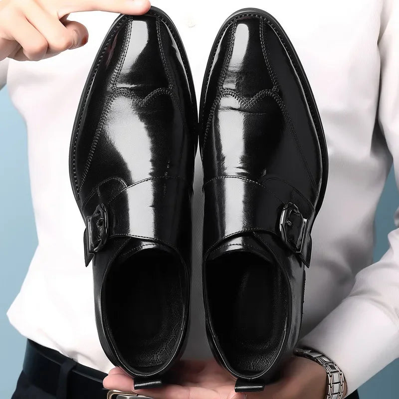 Męskie eleganckie skórzane buty z klamrą 3
