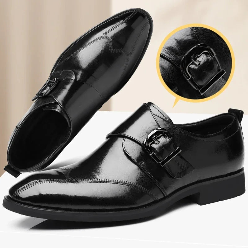 Męskie eleganckie skórzane buty z klamrą 5