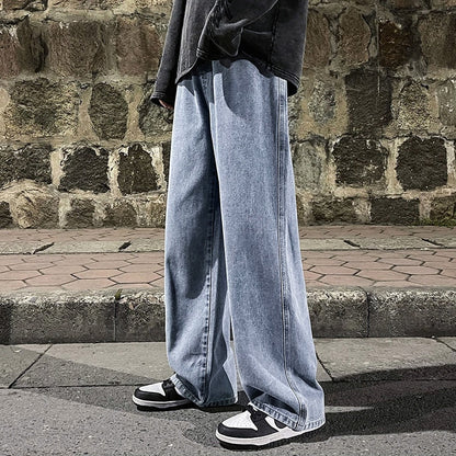 Męskie jeansy baggy z szerokimi nogawkami i elastycznym pasem 0