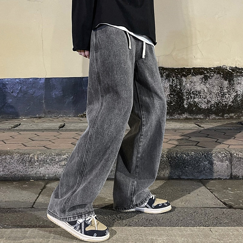 Męskie jeansy baggy z szerokimi nogawkami i elastycznym pasem 5