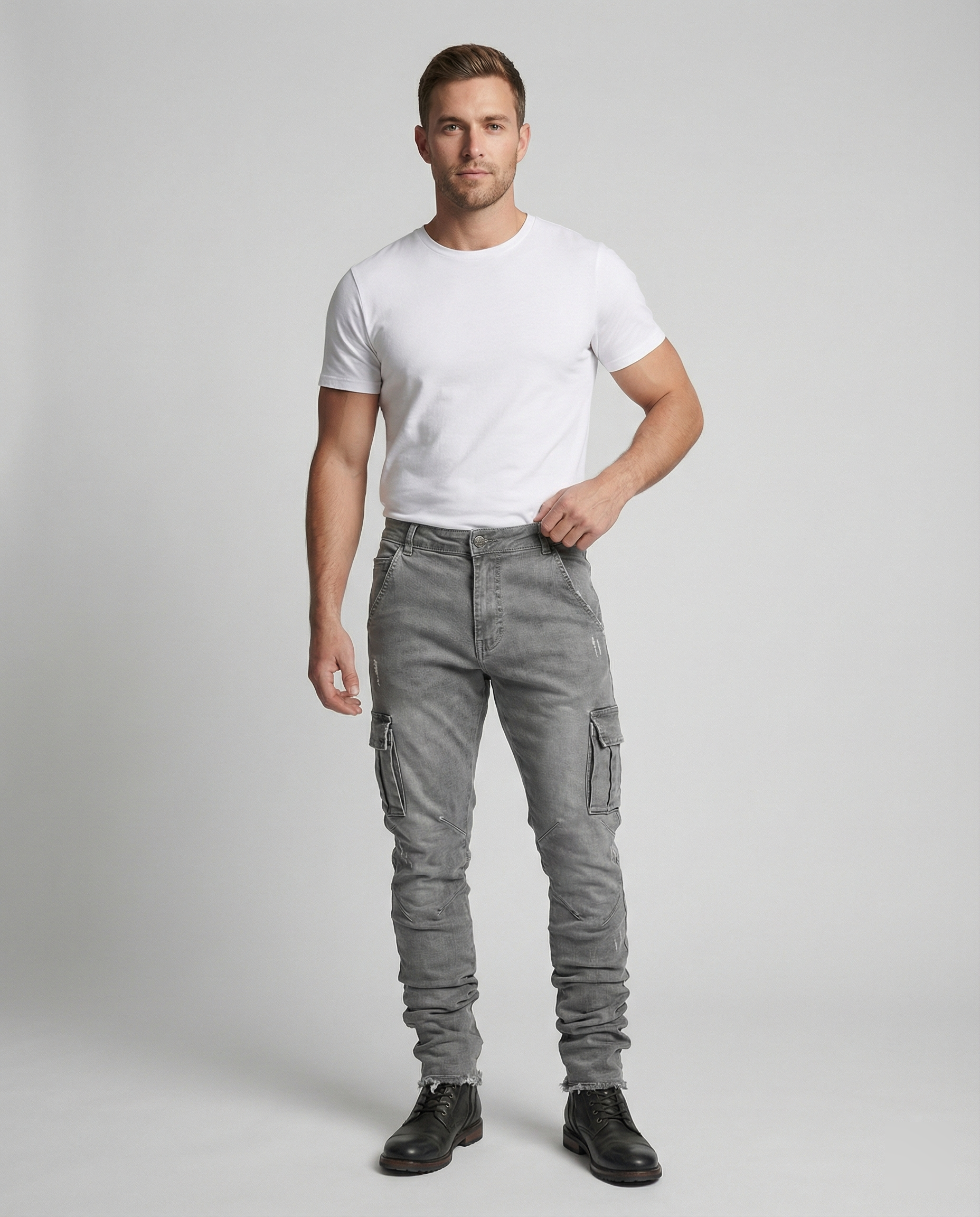 Męskie jeansy cargo o swobodnym, dopasowanym kroju z funkcjonalnymi kieszeniami - Heidi Fashion 2