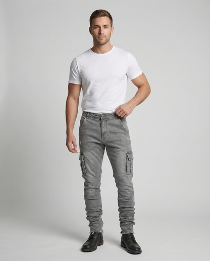 Męskie jeansy cargo o swobodnym, dopasowanym kroju z funkcjonalnymi kieszeniami - Heidi Fashion 2