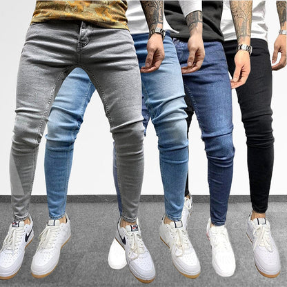Męskie jeansy skinny fit z lekkimi przetarciami 1