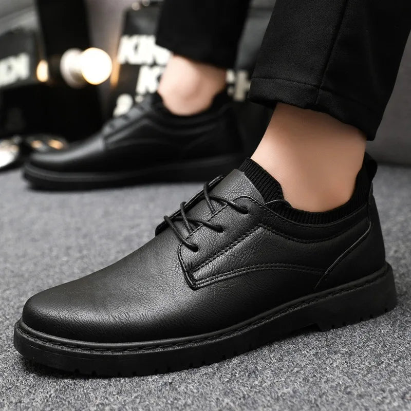 Męskie skórzane buty casualowe z gumową podeszwą 5