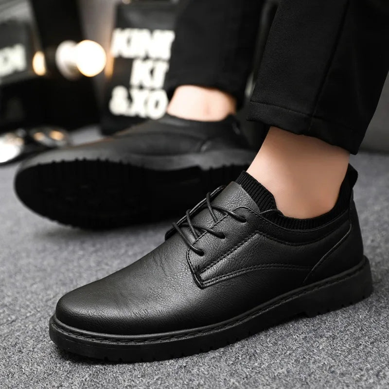 Męskie skórzane buty casualowe z gumową podeszwą 6