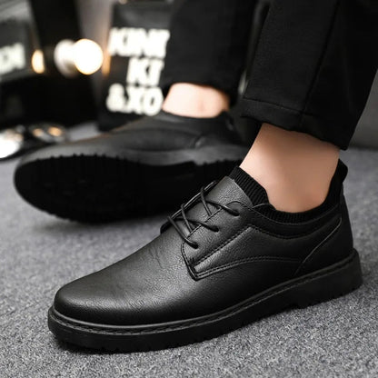 Męskie skórzane buty casualowe z gumową podeszwą 6