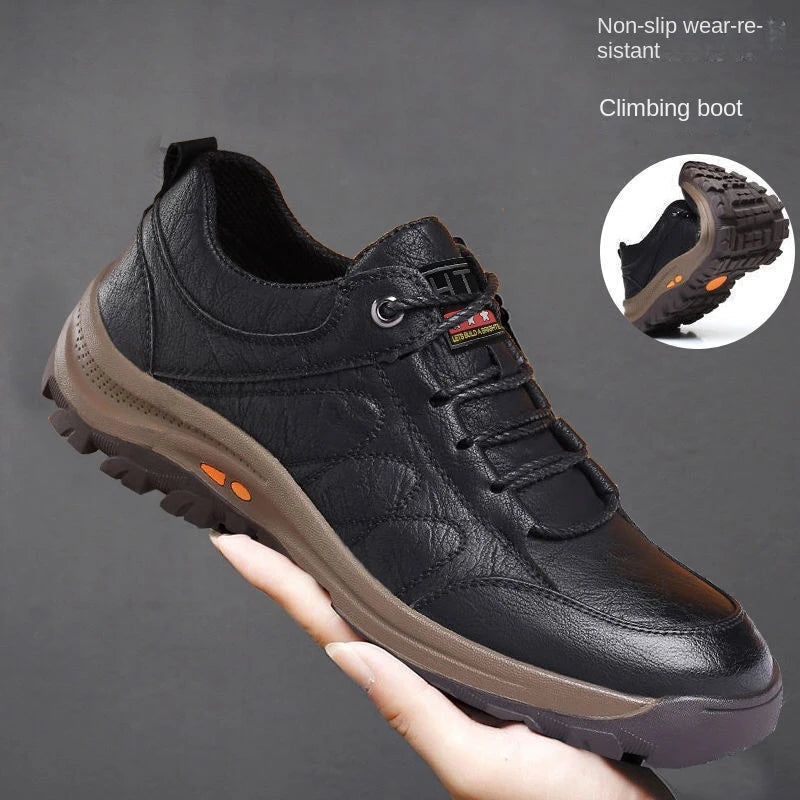 Męskie skórzane buty trekkingowe z antypoślizgową podeszwą 4