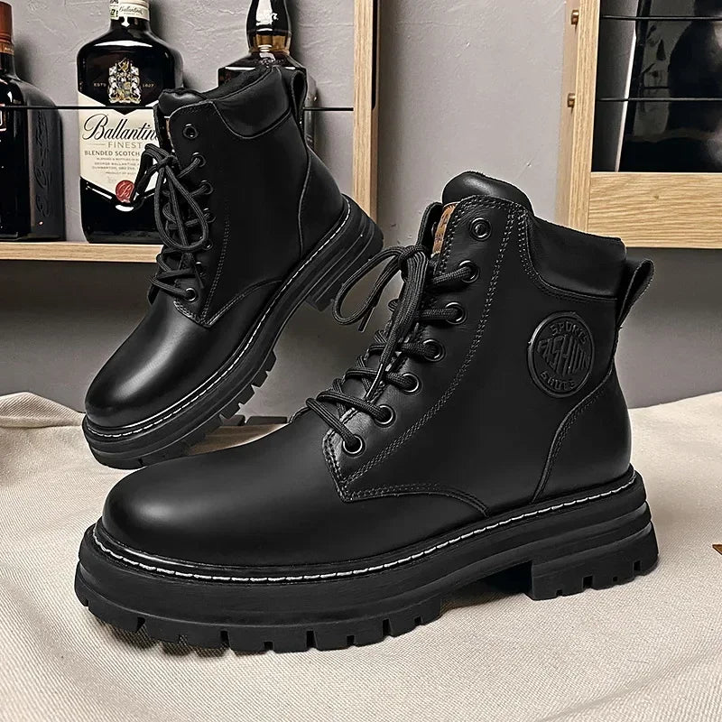 Męskie zimowe buty skórzane z ociepleniem trapery 5