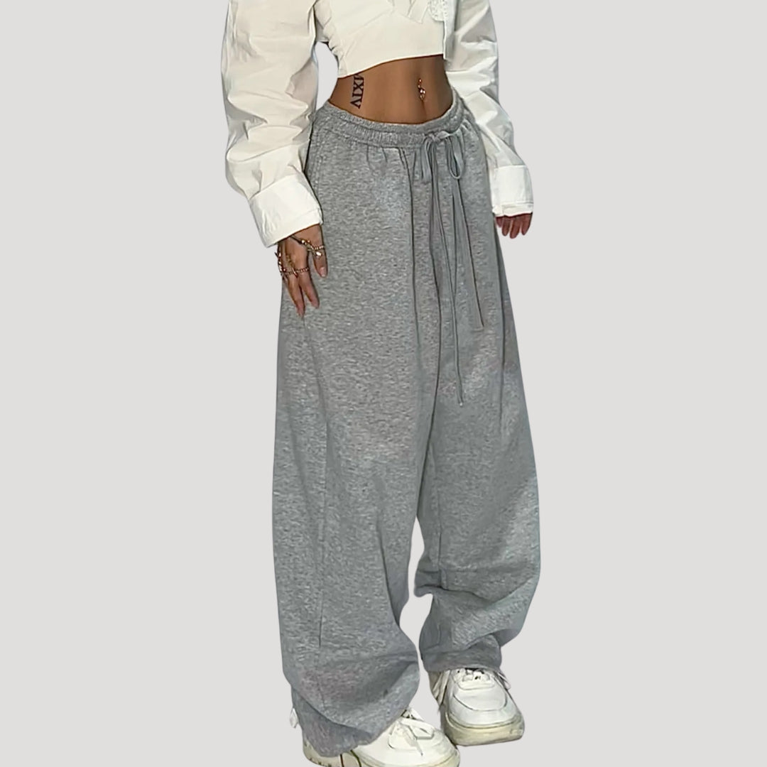 Spodnie damskie typu jogger z szerokimi nogawkami i ściągaczem typu baggy 1