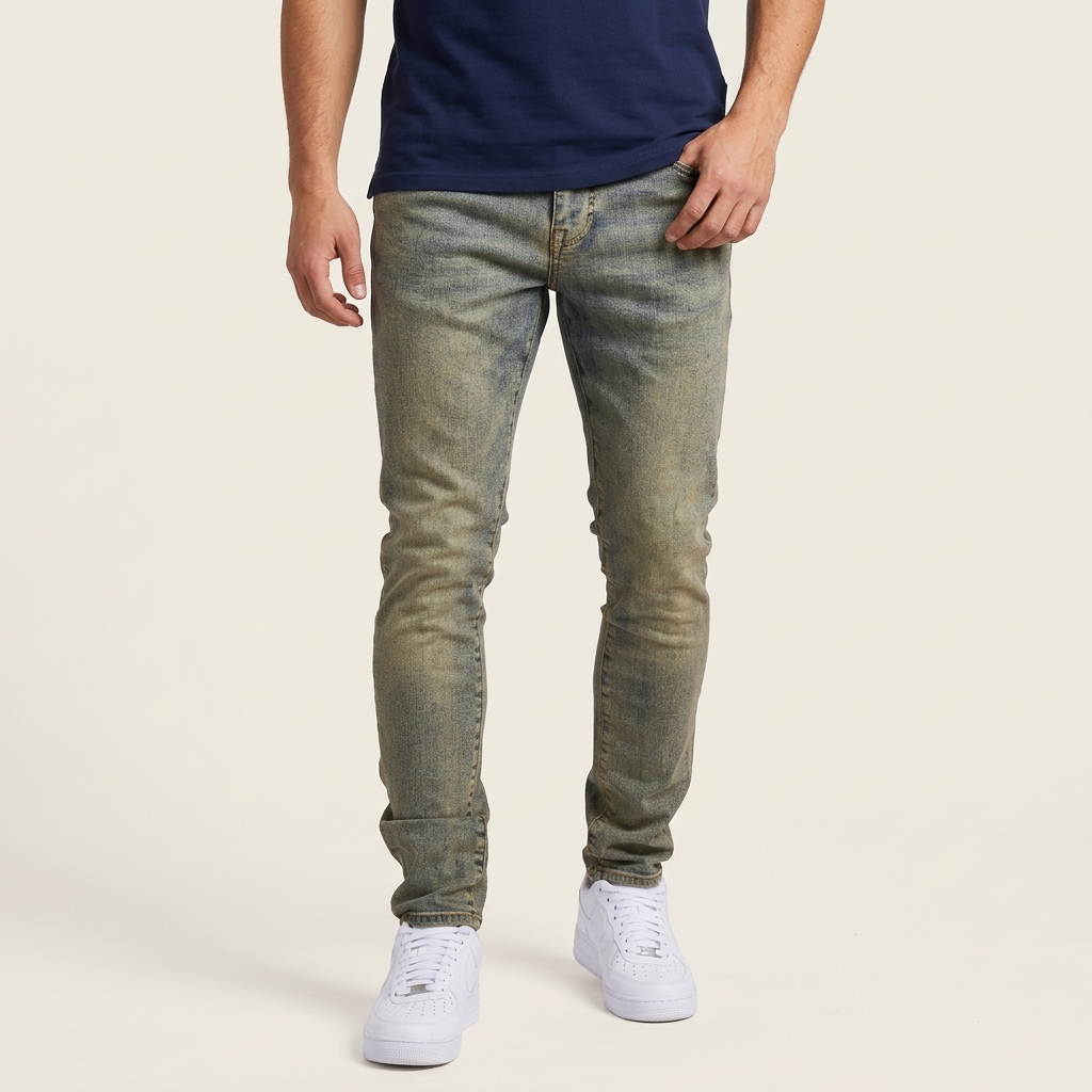 Spodnie męskie slim-fit – Średni stan i kontrastowe szwy