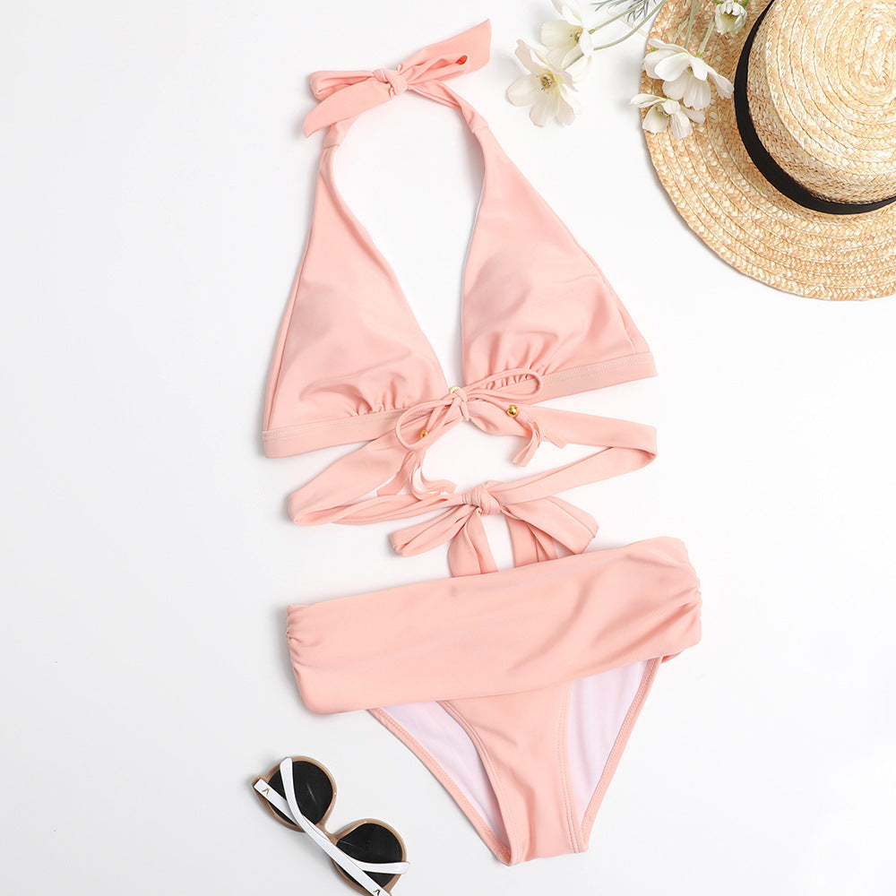 Damski dwuczęściowy strój kąpielowy bikini z wycięciami i frędzlami 3