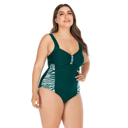 Jednoczęściowy strój kąpielowy plus size z motywem zebry 0