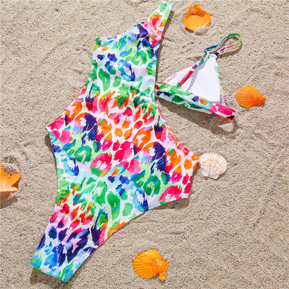 Jednoczęściowy strój kąpielowy monokini w kolorową panterkę 2
