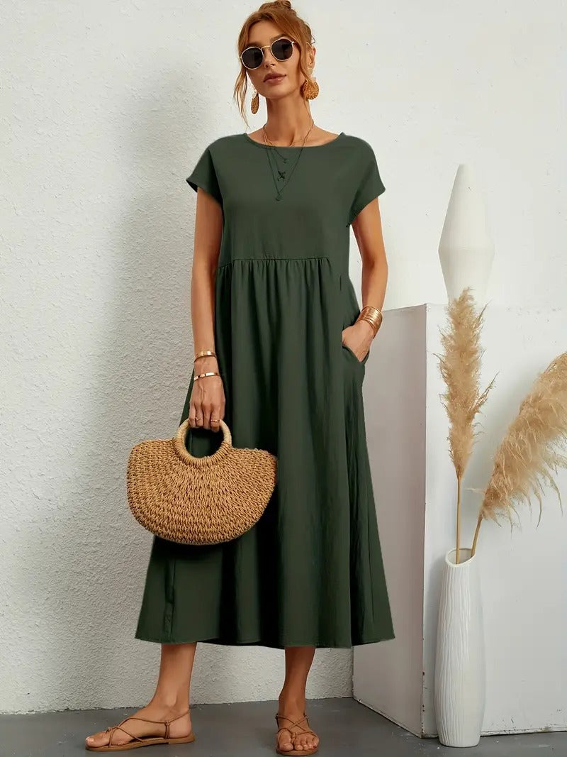 Sukienka lniana premium – kieszenie – elegancka i wygodna 0