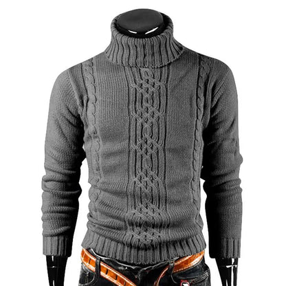 Sweter Męski z Wysokim Kołnierzem i Warkoczowym Wzorem 0