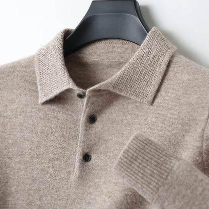 Sweter męski polo z wełny merynosów 100% – elegancki golf z kołnierzykiem 0