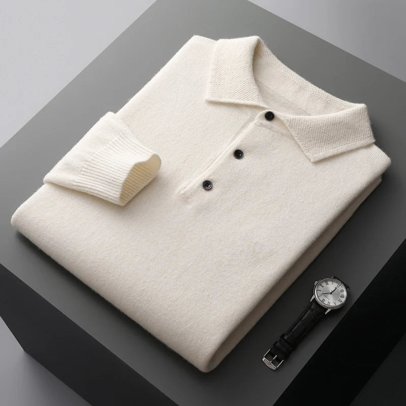 Sweter męski polo z wełny merynosów 100% – elegancki golf z kołnierzykiem 1