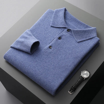 Sweter męski polo z wełny merynosów 100% – elegancki golf z kołnierzykiem 10