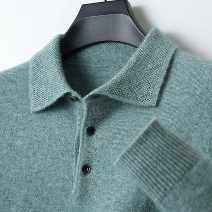Sweter męski polo z wełny merynosów 100% – elegancki golf z kołnierzykiem 11
