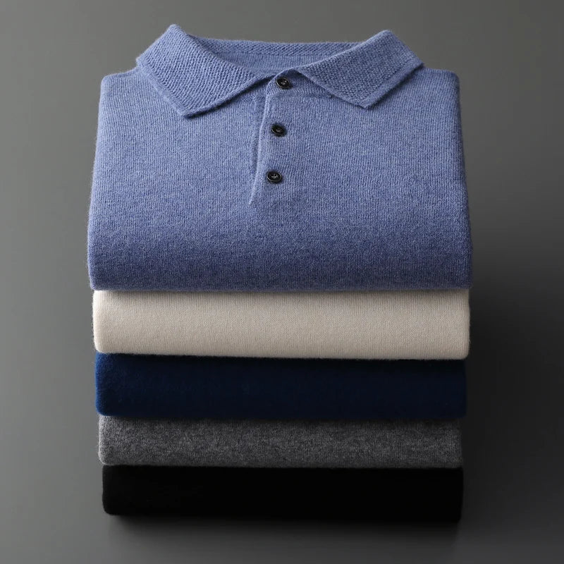 Sweter męski polo z wełny merynosów 100% – elegancki golf z kołnierzykiem 2