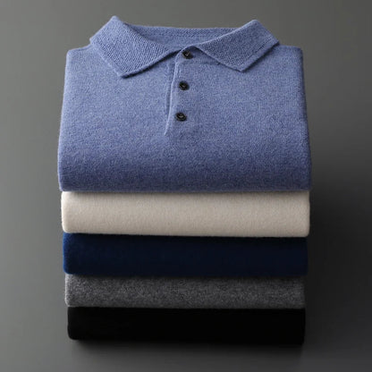 Sweter męski polo z wełny merynosów 100% – elegancki golf z kołnierzykiem 2