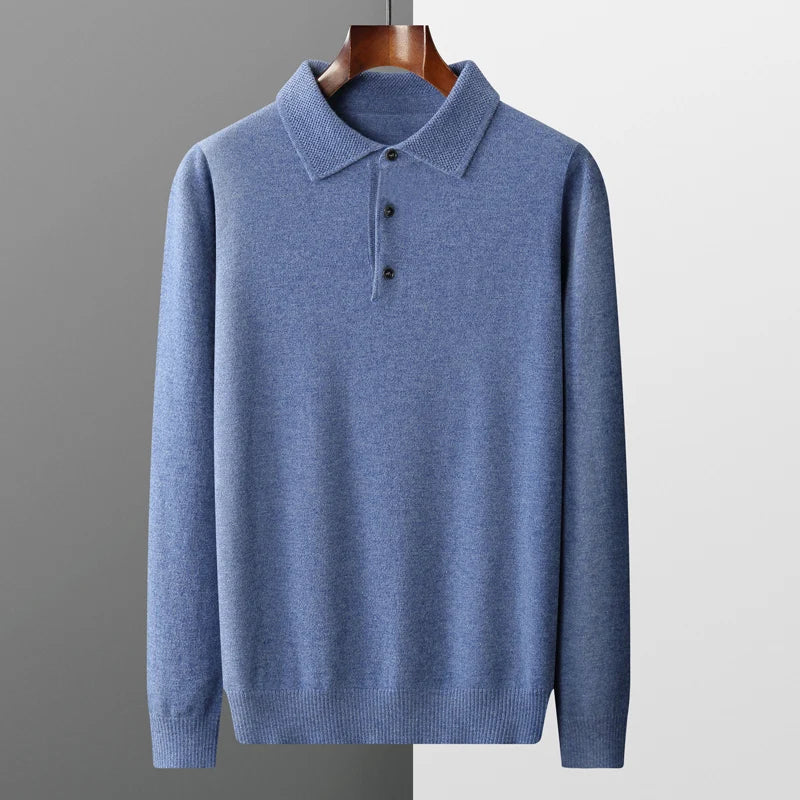 Sweter męski polo z wełny merynosów 100% – elegancki golf z kołnierzykiem 3